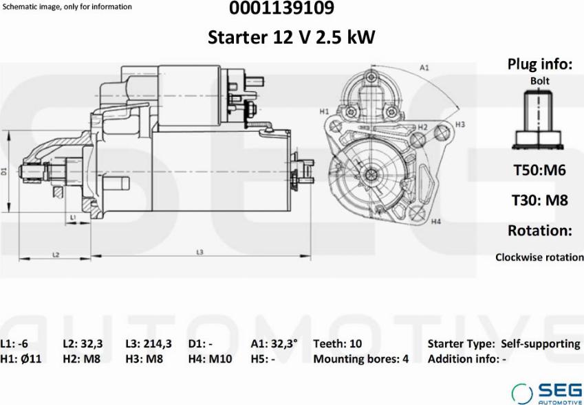 SEG AUTOMOTIVE 0001139109 - Käynnistinmoottori inparts.fi