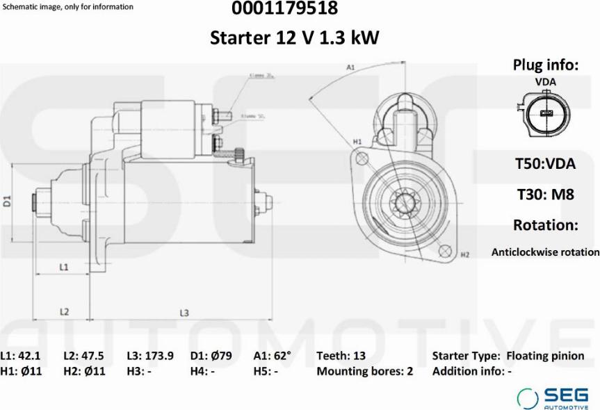 SEG AUTOMOTIVE 0001179518 - Käynnistinmoottori inparts.fi