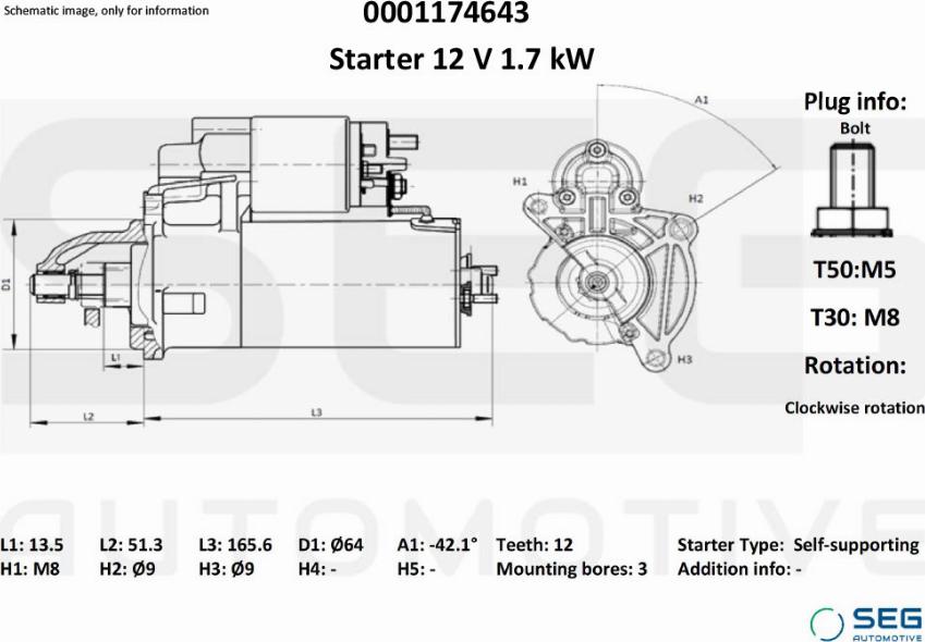 SEG AUTOMOTIVE 0001174643 - Käynnistinmoottori inparts.fi