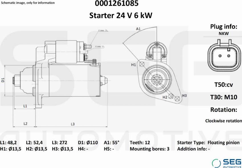 SEG AUTOMOTIVE 0001261085 - Käynnistinmoottori inparts.fi