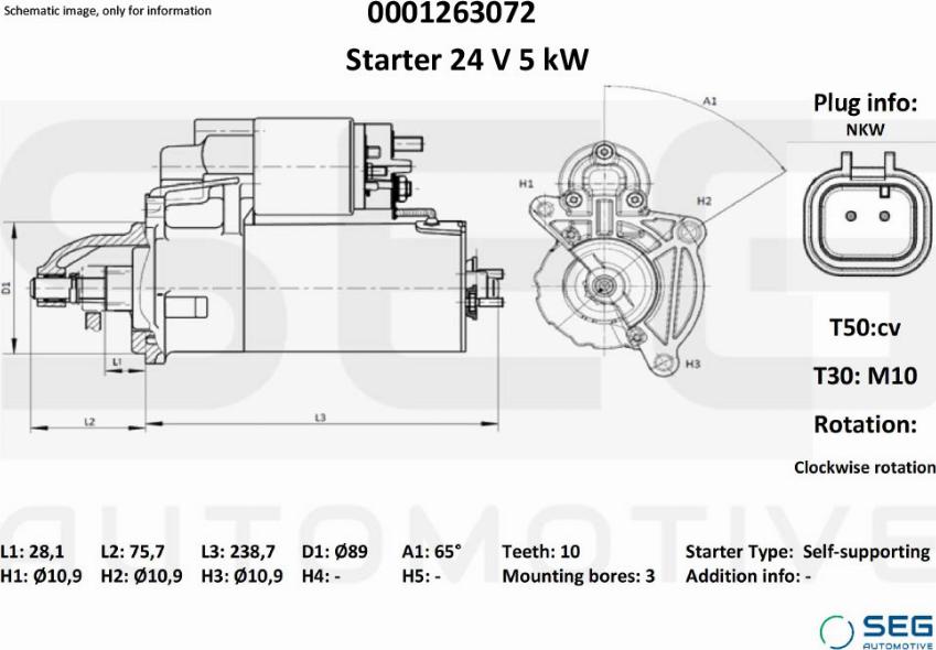 SEG AUTOMOTIVE 0001263072 - Käynnistinmoottori inparts.fi