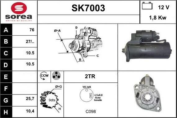 Sera SK7003 - Käynnistinmoottori inparts.fi