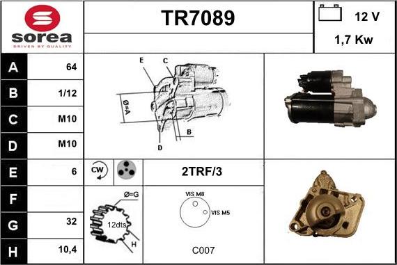 Sera TR7089 - Käynnistinmoottori inparts.fi