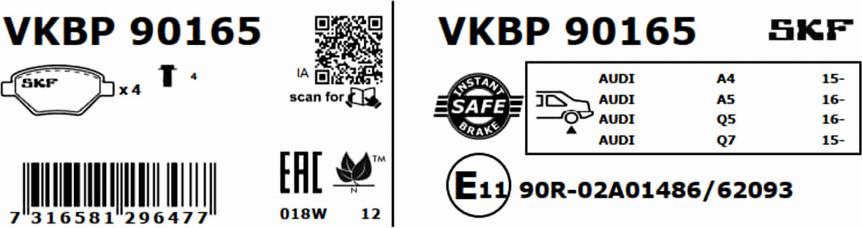 SKF VKBP 90165 - Jarrupala, levyjarru inparts.fi