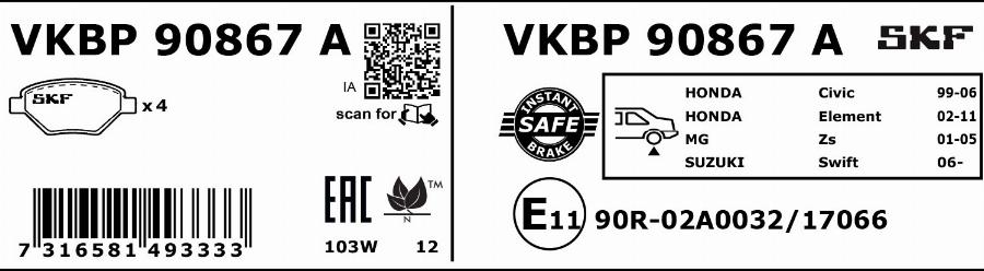 SKF VKBP 90867 A - Jarrupala, levyjarru inparts.fi