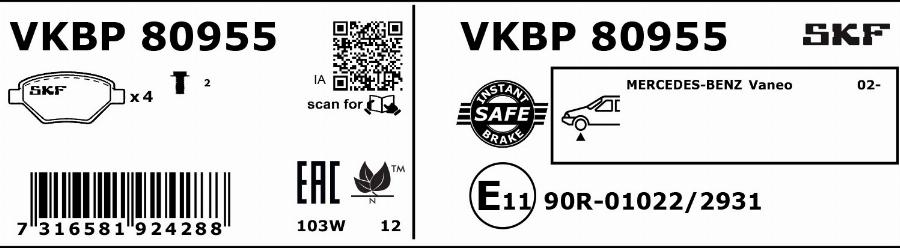 SKF VKBP 80955 - Jarrupala, levyjarru inparts.fi