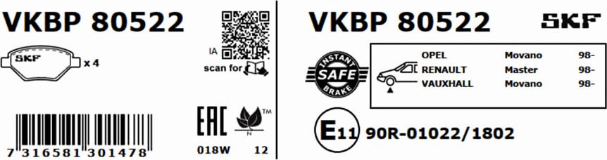 SKF VKBP 80522 - Jarrupala, levyjarru inparts.fi