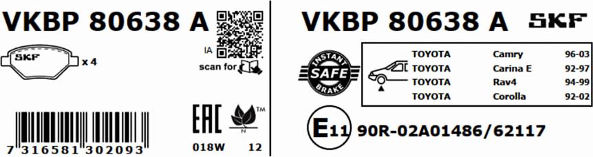 SKF VKBP 80638 A - Jarrupala, levyjarru inparts.fi