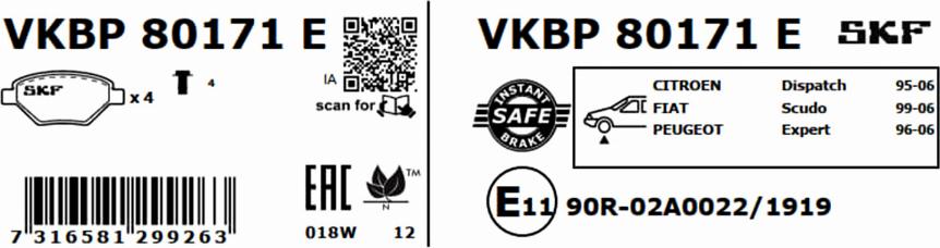 SKF VKBP 80171 E - Jarrupala, levyjarru inparts.fi