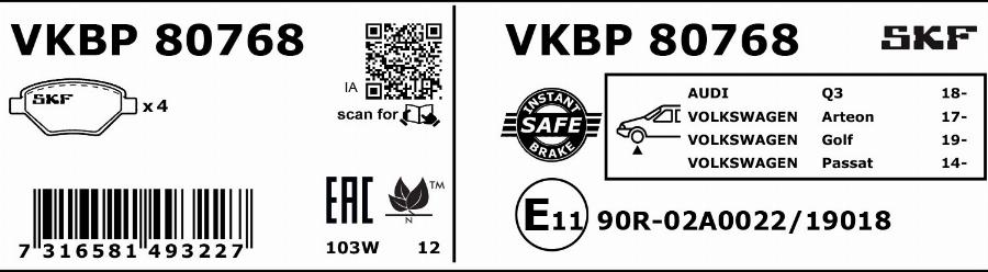 SKF VKBP 80768 - Jarrupala, levyjarru inparts.fi