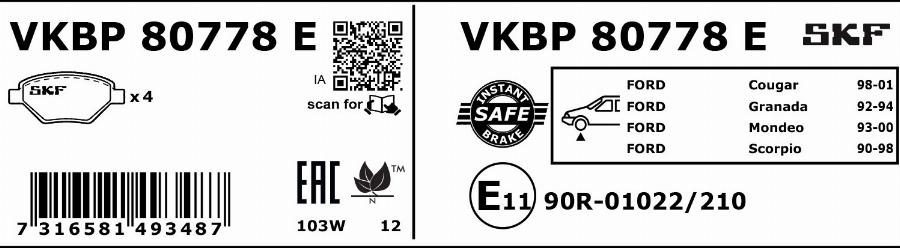 SKF VKBP 80778 E - Jarrupala, levyjarru inparts.fi