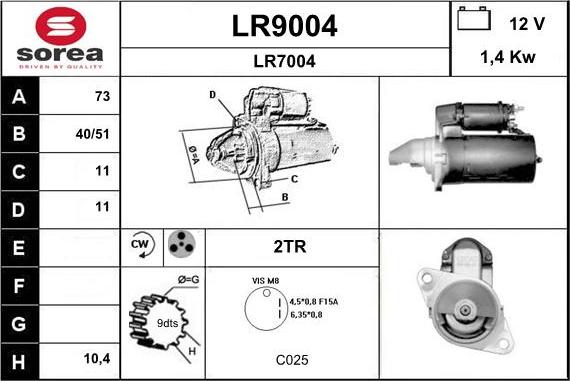 SNRA LR9004 - Käynnistinmoottori inparts.fi