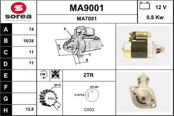 SNRA MA9001 - Käynnistinmoottori inparts.fi