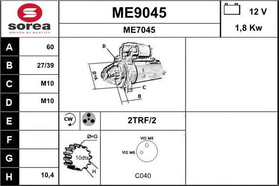 SNRA ME9045 - Käynnistinmoottori inparts.fi