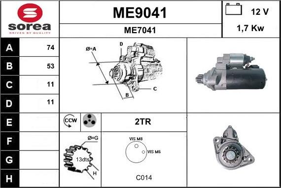SNRA ME9041 - Käynnistinmoottori inparts.fi