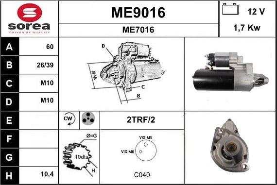 SNRA ME9016 - Käynnistinmoottori inparts.fi