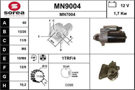 SNRA MN9004 - Käynnistinmoottori inparts.fi