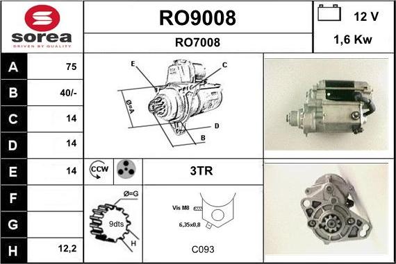 SNRA RO9008 - Käynnistinmoottori inparts.fi