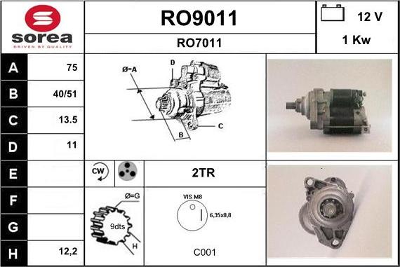 SNRA RO9011 - Käynnistinmoottori inparts.fi