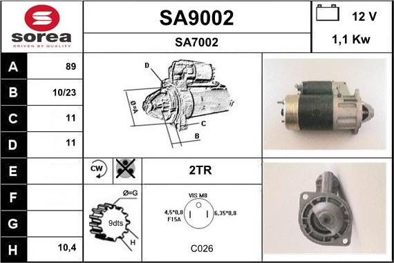 SNRA SA9002 - Käynnistinmoottori inparts.fi