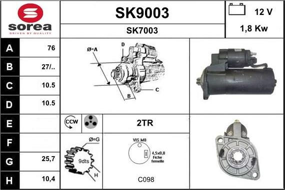 SNRA SK9003 - Käynnistinmoottori inparts.fi