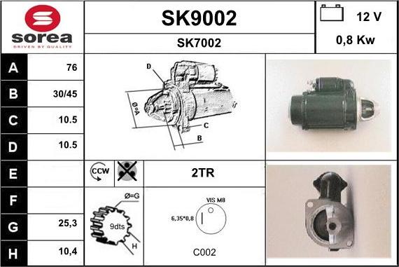 SNRA SK9002 - Käynnistinmoottori inparts.fi