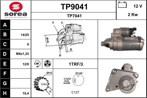 SNRA TP9041 - Käynnistinmoottori inparts.fi
