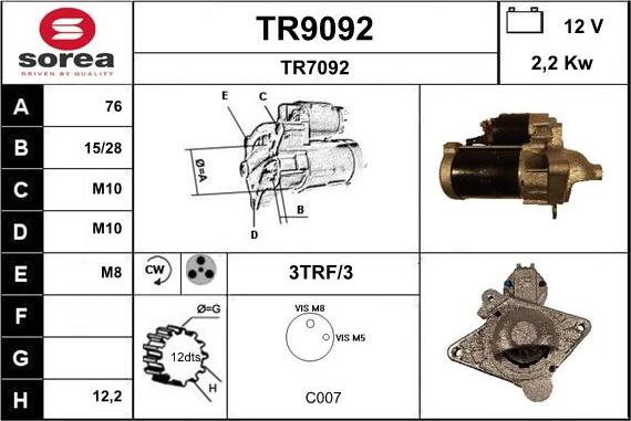 SNRA TR9092 - Käynnistinmoottori inparts.fi