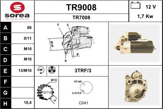 SNRA TR9008 - Käynnistinmoottori inparts.fi
