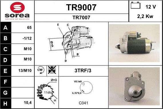 SNRA TR9007 - Käynnistinmoottori inparts.fi
