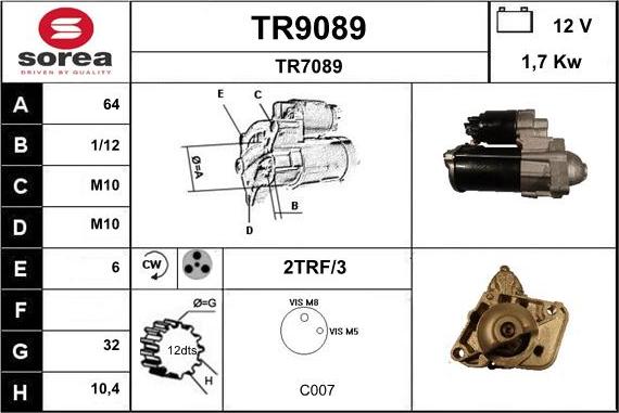 SNRA TR9089 - Käynnistinmoottori inparts.fi