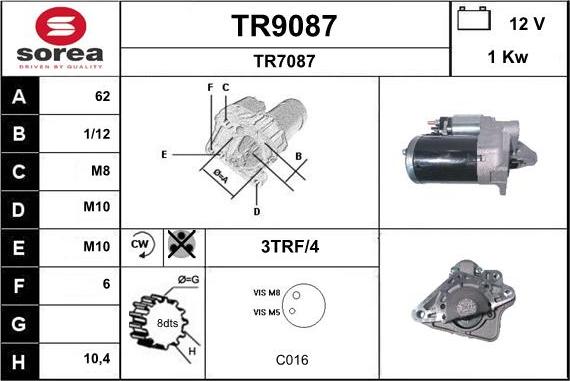 SNRA TR9087 - Käynnistinmoottori inparts.fi