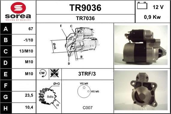 SNRA TR9036 - Käynnistinmoottori inparts.fi