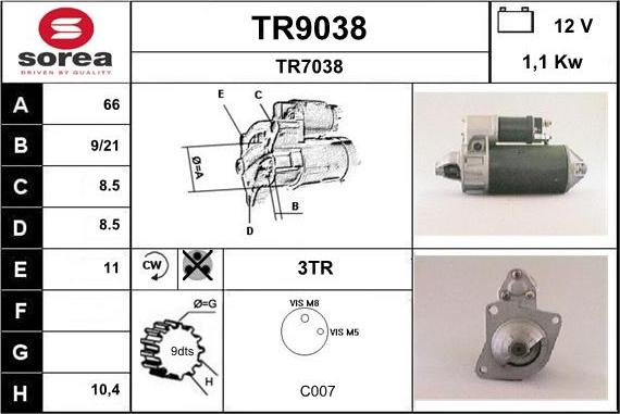 SNRA TR9038 - Käynnistinmoottori inparts.fi