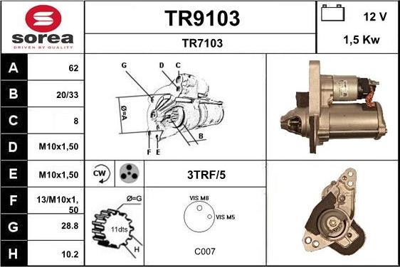SNRA TR9103 - Käynnistinmoottori inparts.fi