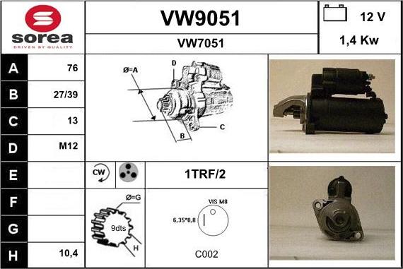 SNRA VW9051 - Käynnistinmoottori inparts.fi