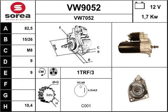 SNRA VW9052 - Käynnistinmoottori inparts.fi