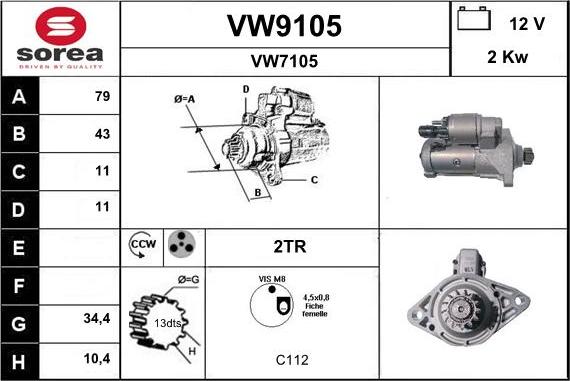 SNRA VW9105 - Käynnistinmoottori inparts.fi