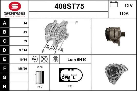 STARTCAR 408ST75 - Laturi inparts.fi