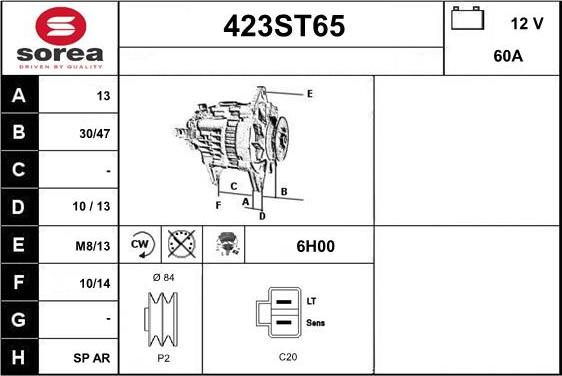 STARTCAR 423ST65 - Laturi inparts.fi