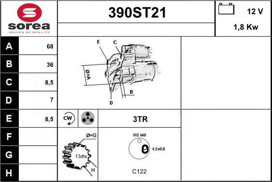 STARTCAR 390ST21 - Käynnistinmoottori inparts.fi