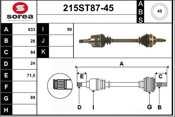 STARTCAR 215ST87-45 - Vetoakseli inparts.fi