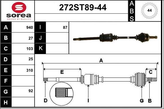 STARTCAR 272ST89-44 - Vetoakseli inparts.fi