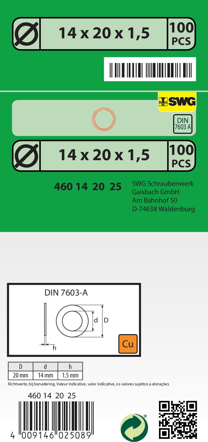 SWGAutomotive 460 14  20  25 - Tiiviste, öljynlaskutulppa inparts.fi