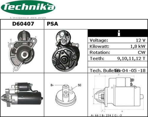 Technika D60407 - Käynnistinmoottori inparts.fi