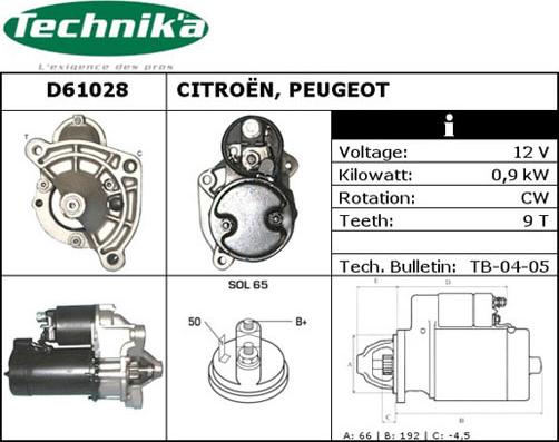 Technika D61028 - Käynnistinmoottori inparts.fi