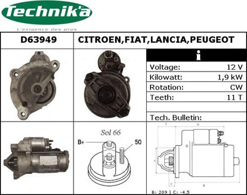 Technika D63949 - Käynnistinmoottori inparts.fi