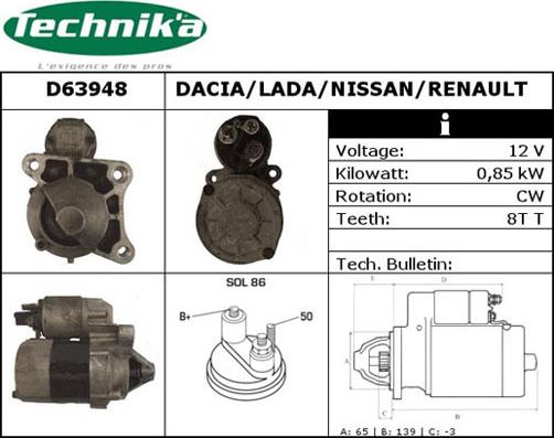 Technika D63948 - Käynnistinmoottori inparts.fi