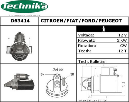 Technika D63414 - Käynnistinmoottori inparts.fi