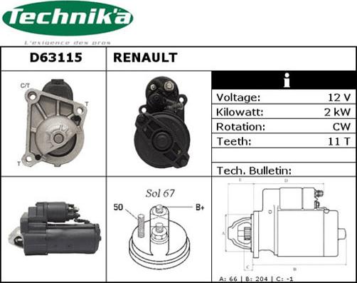 Technika D63115 - Käynnistinmoottori inparts.fi